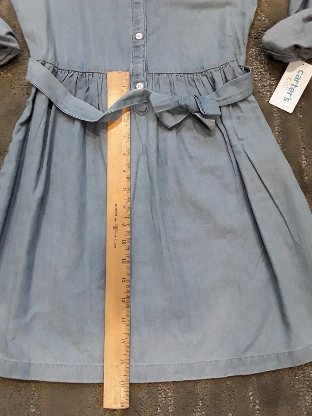 Carters Size 12 Blue Chambray (Soft Denim) Shirt Dress with Waist tie